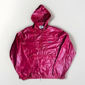 Vintage 80s Izod Lacoste Windbreaker Mens Medium Red Hoodie Rain Jacket Nylon